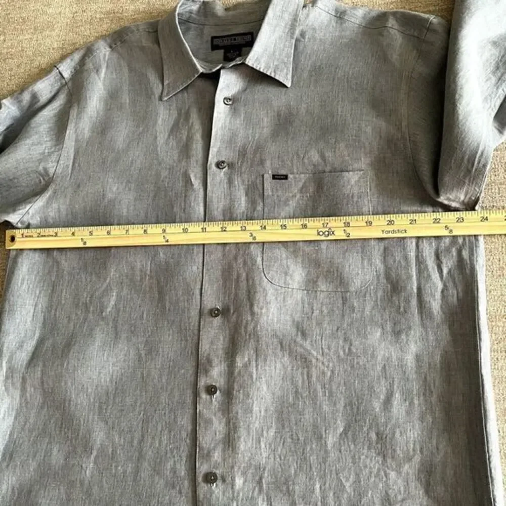 Donald J Trump Signature Collection Shirt L Blue Linen‎ Button Up Long Sleeve